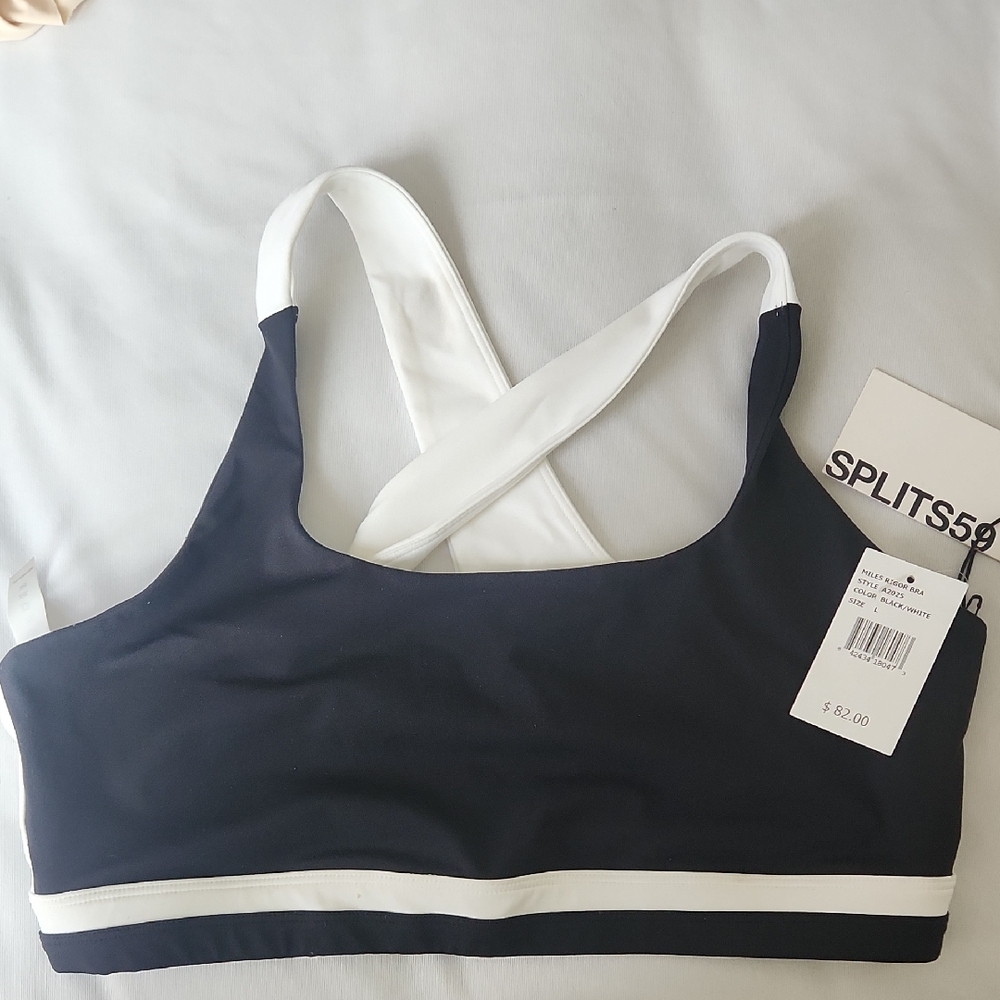 Splits59 Black and White Cross-Back Sports Bra